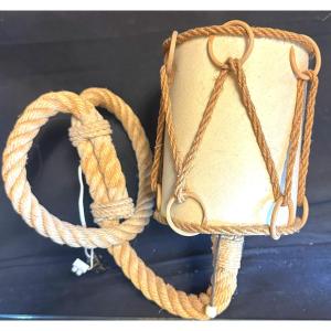 Audoux Et Minet Rare Rope Wall Lamp 1950 Very Good Condition Complete And Natural