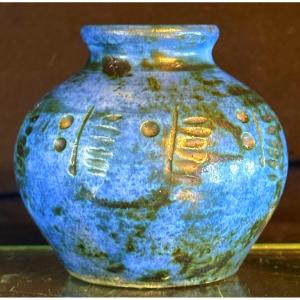 Jacques Blin 1920-1995 Blue Ceramic Vase Signed In Very Good Condition 
