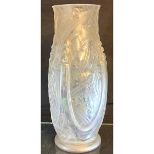 Espaivet France Large Art Deco Molded Glass Vase 30cm Spv Very Good Condition 