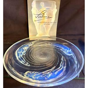 Sabino Rare Large Opalescent Glass Cup Signed Ondines Model Spirals And Subjects Flat 9080 