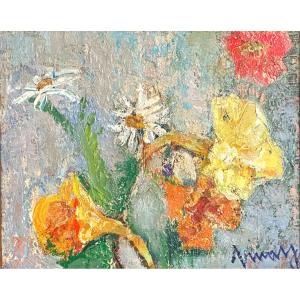 Jean Vinay 1907-1978 Oil Spring Flowers Frame Delf Grenoble St Antoine l'Abbaye Museum