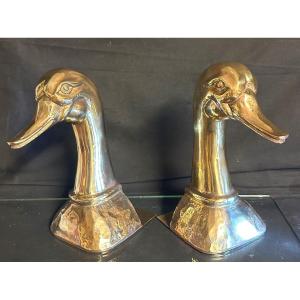 Valenti Spain Important Pair Of 1950s Signed Polished Brass Duck Bookends Almazan