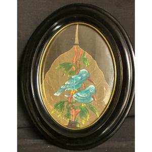 India Painting Birds On Tree Leaf Pipal