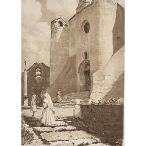 Joanny Drevet 1889-1969 Etching Istres The Gate Of Arles 1943 Provence