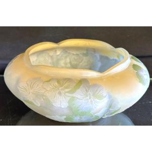 Ets Gallé 1904-1936 Large Empty Pocket Cup Hydrangeas Engraved Inside And Out Signed