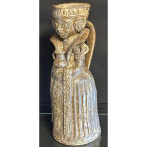 Anthropomorphic Pitcher Stoneware La Hulotte Caylus Princess Of The Middle Ages Signed 20th