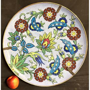 Montereau 19th Century Important Dish 51cm Creil Dedicated Iznik Decor Signed