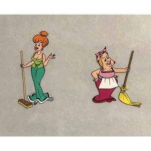 Uderzo Asterix Original Cellulo Mrs Agecanonix And Bonemine 1980 Gouache And Ink 30x40cm