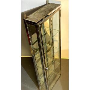 1920s Art Deco Shop Display Cabinet In Chromed Brass, Glass And Mirror, Ideal For Collectors