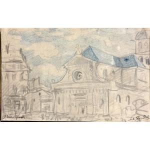 Jules Flandrin 1871-1947 Rare Pastel Saint Louis Grenoble Place Grenette Victor Hugo Signed St