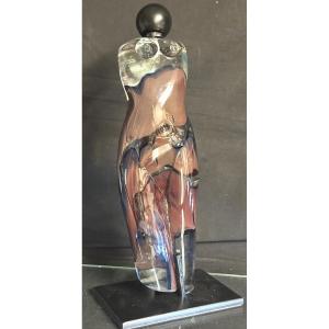 Ada Loumani 1959- Important Glass Sculpture Base Woman Signed Dated 2006 French Glassmaker 