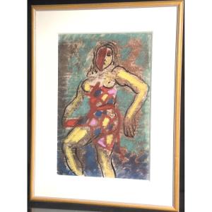 Georges Gimel 1898-1962 Megeve Haute Savoie Great Expressionist Dancer Gouache