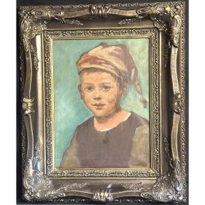 Child In A Bonnet Oil Signed Verbee? Georges Regnault Dlg