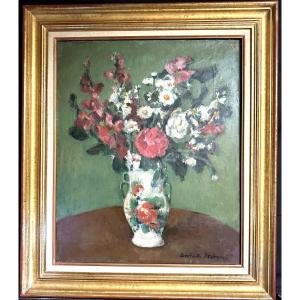 Antoinette Destrem 1881-1942 Large Oil Flowers Exhibition Voutenay Yonne