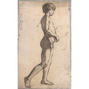 Male Nude Academic Drawing Signed Circa 1900 Man Charcoal /1