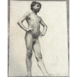 Melina Daviaul19th/20th Century Large Male Nude Academic Drawing Dated 1908 Young Man /2
