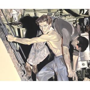 Jac Mars 1919-1992 Large Realistic Gouache Man In Effort Male Worker Shirtless Signed