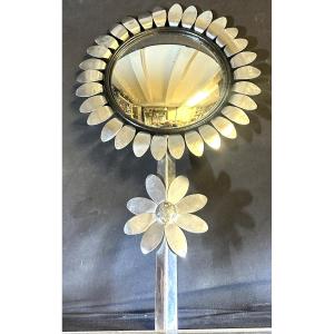 Witch Flower Mirror In Chrome Metal Chaty Vallauris Attributed Vintage 1970 Domed