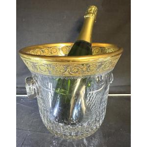 St Louis Thistle Gold Signed Crystal Champagne Bucket In Very Good Condition Tableware