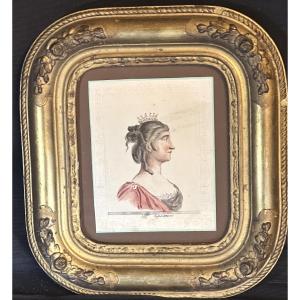 Framed Watercolor 18th Century Miss Gaussin 1711-1767 French Theater Actress