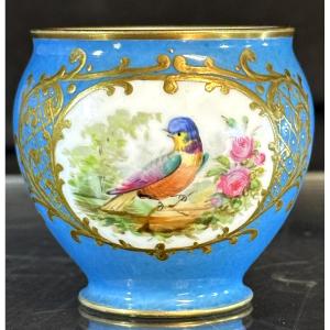 Sèvres Cream Pot 1852 In Napoleon III Porcelain Birds On Azure Blue Background S.52