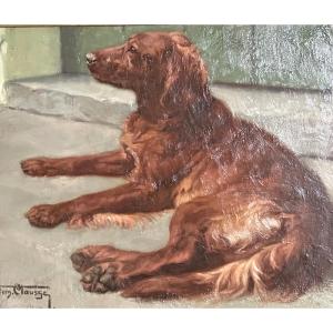 Fernand Clausse 1899-1967 Oil Lying Setter Dog /3