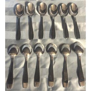 Christofle Atlas Model By Luc Lanel 12 Art Deco Moka Spoons For Normandy Coffee Tea /3