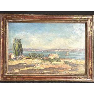 Fernand Salkin 1862-1937 Oil, Berre Pond Marseille Bouches Du Rhône Camargue Istres