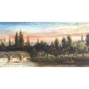Marius Eraud 1854-1919 Rare Oil Boats At Joinville The Bridge Late 19th Century Seine Signed
