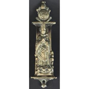 Antique Bronze Door Knocker With A Bishop's Coat Of Arms, Late 19th Century, Curiosity