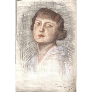 Odette Bouvier XXth Charming Pastel Young Woman Of Character Art Deco By Ziegler