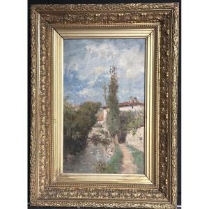 Adolphe Appian Lyon 1818-1898 Oil Animated Landscape With River