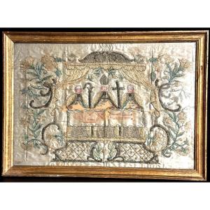 Embroidery On Silk, Early 18th Century, Holy Shroud Of Besançon, Reliquary, Religion