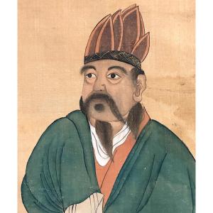 China 19th Century Portrait Of A Chinese Dignitary Emperor Gouache On Fabric /1
