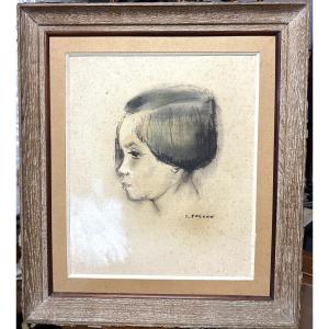 Jacques Falcou 1912-1975 Charming Pastel Little Girl 