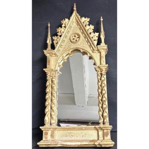 19th Century Gothic Mirror In Gilded Wood, Italy 