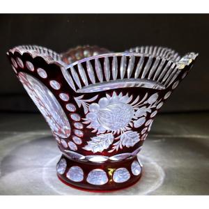 Red Bohemian Crystal Cut Vase