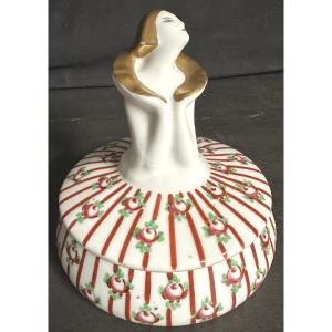 Art Deco Candy Box 19130 Polychrome Porcelain And Elegant Gold With Roses
