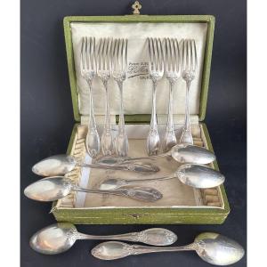 6 Silver-plated Cutlery Sets In A Box: 6 Forks And 6 Spoons 