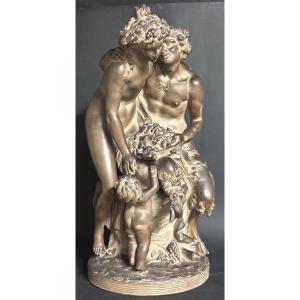 Clodion 1738-1814 After Important 19th Century Terracotta Group The Faun Family