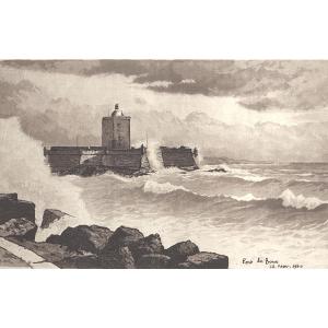 Joanny Drevet 1889-1969 Etching Fort De Bouc Martigues 1940 Provence Signed