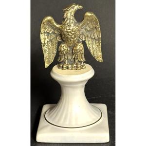 Napoleonic Bronze Eagle Paperweight On Gouda Empire Porcelain Base 