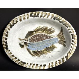 Albert Thiry 1923-2009 Large Signed Fish Dish 44cm Vallauris Very Good Condition 