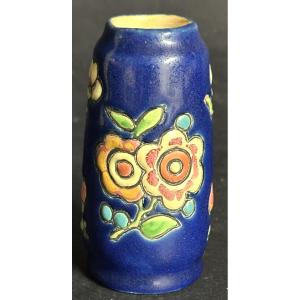 Longwy Enamels Rare Art Deco Micro Vase 7.7cm Signed In Very Good Condition.