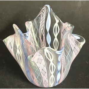 Fulvio Bianconi 1915-1996 Attr Venini Filigree Glass Handkerchief Vase Murano Venice 
