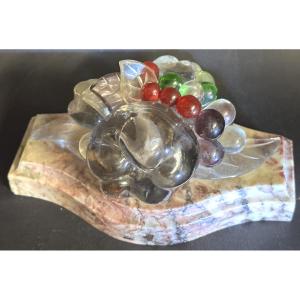 Polychrome Crystal Base Centerpiece Attributed To Bagues Multicolored Fruits 