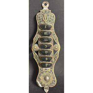 19th Century Lithographed Sheet Metal Card Holder With Musical Lyre Letter And Note Holder