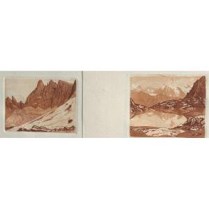 Joanny Drevet 1889-1969 Two Engravings Lake Petarel Valgaudemar And High Mountain Alps 1929
