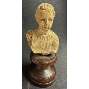 Ancient Roman Or 18th Century Bust Of A Young Man In Terracotta On A Base