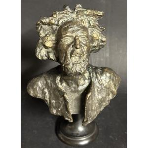 Paul Landowski 1875-1961 Rare Bronze Base Bust Of A Screaming Man Signed  